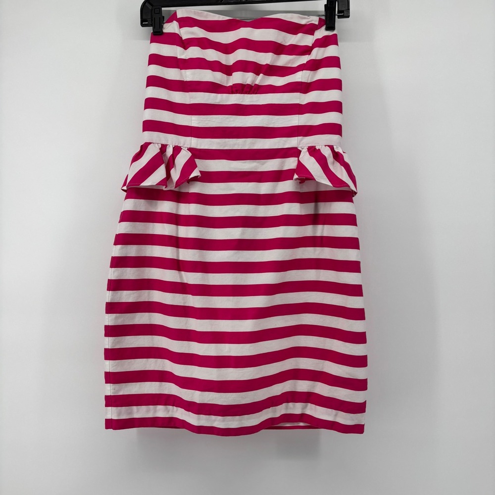 Lilly Pulitzer Pink Swizzle Striped Strapless Peplum Dress Sweetheart Size 6
